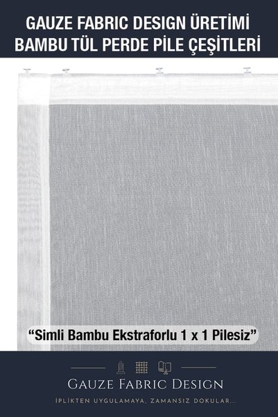 Gauze Fabric Design Silvery Bamboo Optical White Non-Pile (1X1) Tulle Curtain