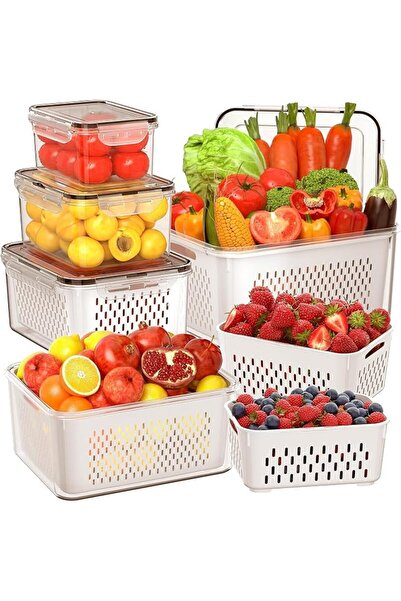 DURKU 5 PCS Fruit Storage Containers for Fridge with Removable Colander, Airt...