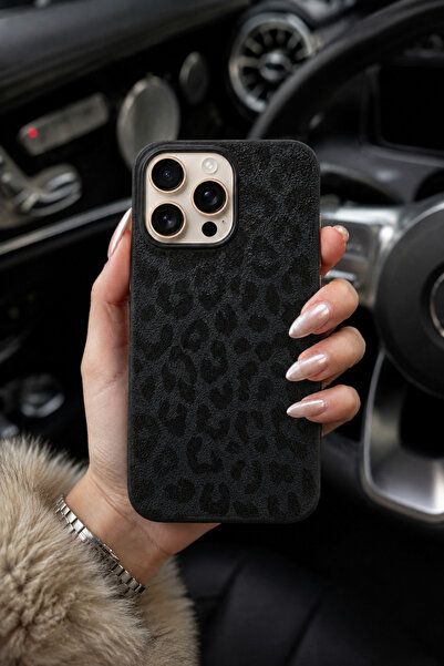 MUSSTECH Iphone 14 Pro Max Uyumlu Siyah Leopar Desenli Kamera Korumalı Siliko...