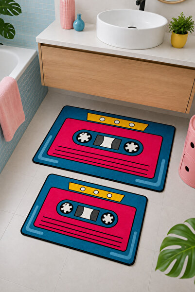 Liriya Dijital Kaymaz Yıkanabilir İkili Modern Banyo Paspası Banyo Halısı Ban...