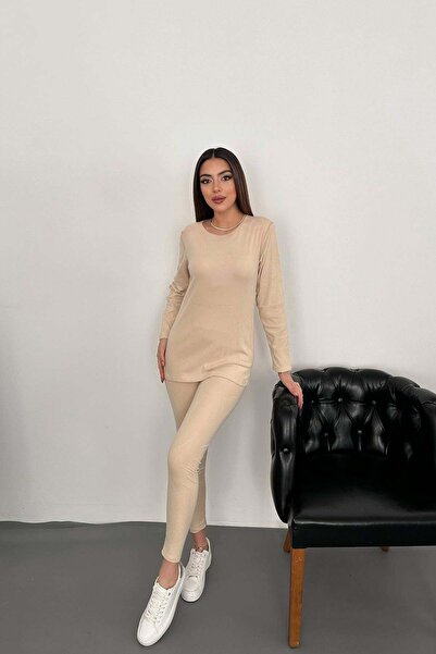 Moda Days طقم نسائي من قطعتين من فرو المنك - طقم حراري من قطعتين بأكمام طويلة...