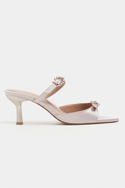 NİŞANTAŞI SHOES Calista Dark Beige Satin Buckle Detail Pointed Toe Women's He...