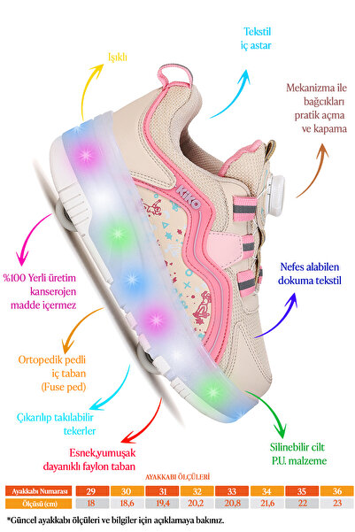Kiko Kids Lucia Patenli Işıklı Kız Çocuk Spor Ayakkabı Kaykay