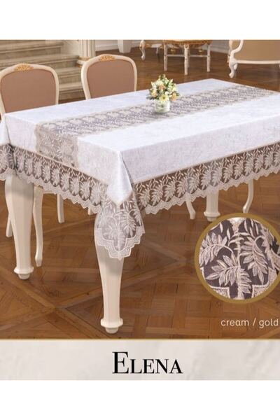 Ceki Home مفرش طاولة من الكتان المطرز موديل إيلينا مقاس 160x260 سم بلون كريمي...