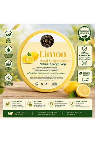 Sabuncu Hacı Lemon Sponge Soap 120-140 Gr Refreshing Effect, Practical Use, D...