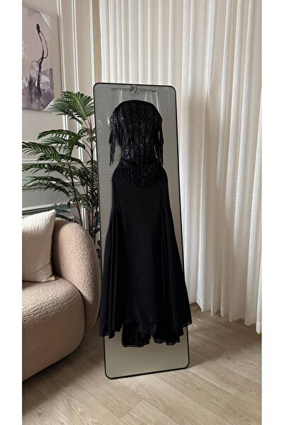 Dubai Black Long Evening Dress Elegant and Luxurious Fusion with Flowing Silh...