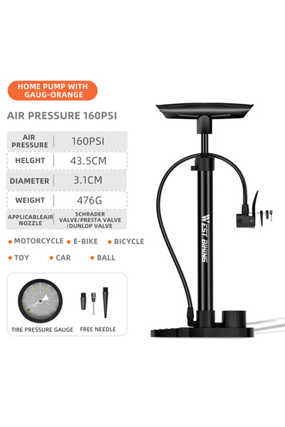 Choice مضخة دراجات سوداء من WEST BIKING بقوة 160 رطل لكل بوصة مربعة مع مقياس ...