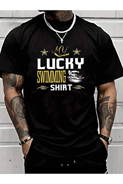 LİNA06 My Lucky Swimming Shirt Graphic Men's Printed Cotton TShirt Motivation...