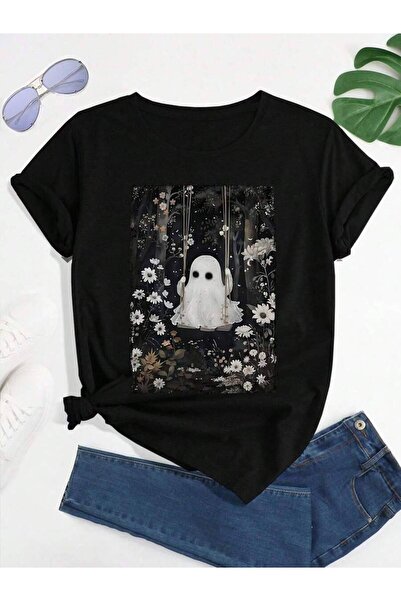 LİNA06 Ghost Swinging Black Background With Flowers, Featuring Cottagecore Ae...