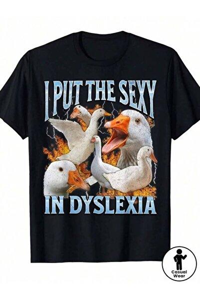 LİNA06 Funny Goose Meme - I Added Sexiness To My Dyslexia Y2K Style, Short Sl...