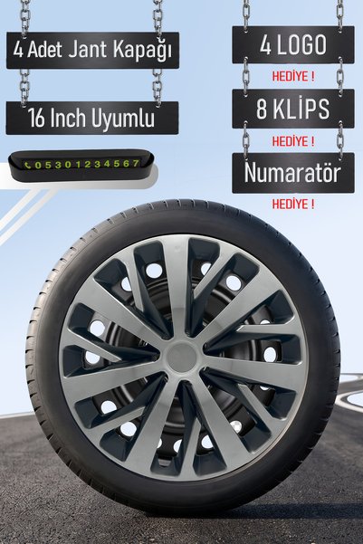 Routicar Renault Jant Kapağı Seti 4 Adet 16" inç Gri Siyah ( Clio 4 5 Symbol ...