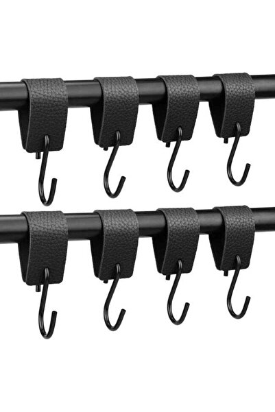 STARSTAR A set of 8 black S-hooks with leather loops, suitable for coat hange...