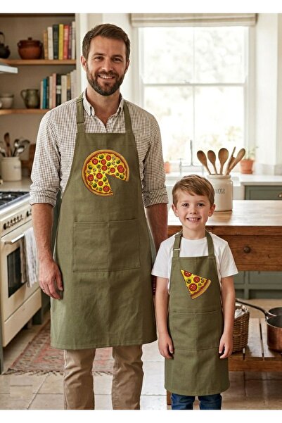 venüsdijital Father-Child Pizza Designed Combination Apron