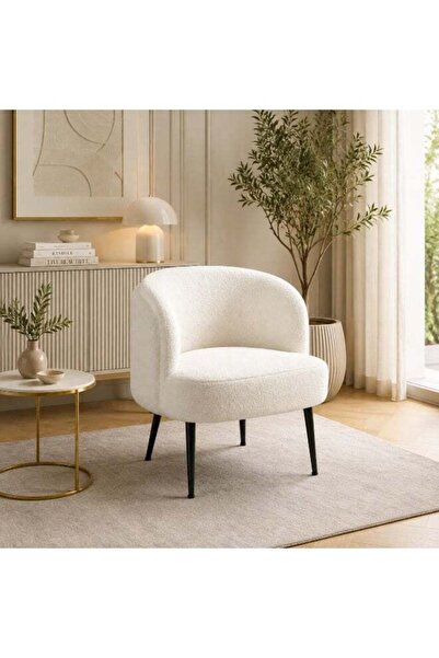 N.zone Modern Luxury Lounge Chair with Soft Boucle Upholstery and Elegant Cur...