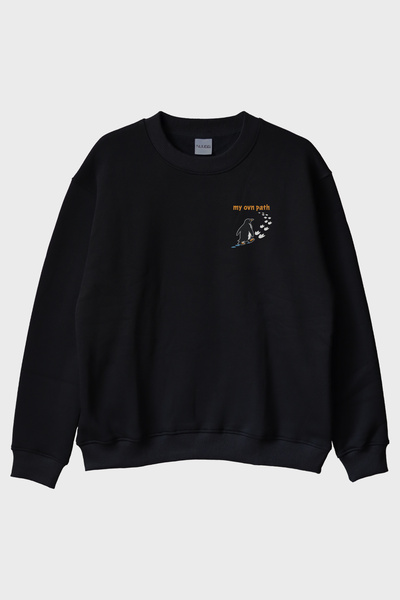 lofux Penguin Carving Its Own Path Black Crew Neck Sweatshirt