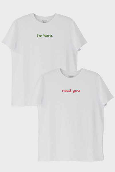 lofux Need You I'M Here Couple White T-Shirts