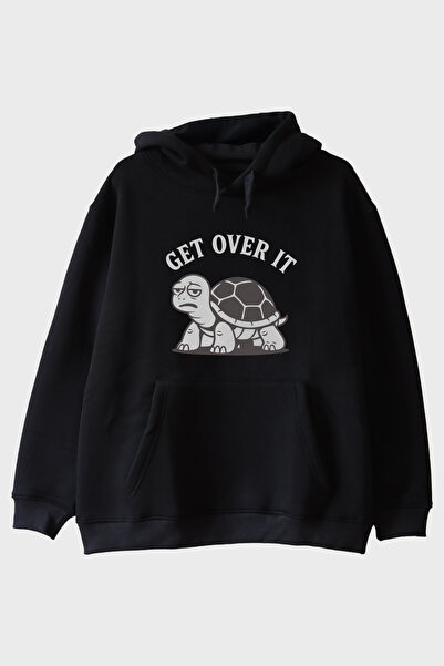 lofux هودي GET OVER IT Turtle مطبوع باللون الأسود
