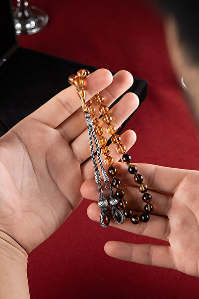 Tesbih Otağı Sphere Cut Fire Amber Prayer Beads, Color Filtered Silver, Kazaz...