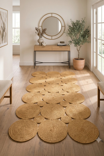 Villadia Home Textile Jüt Hasır Kare Kilim Dekoratif Halı Yolluk Doğal Görünü...