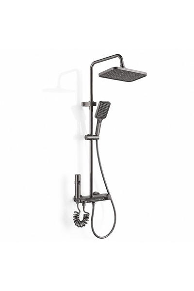 Generic Modern Grey shower system featuring a 4-function push-button mixer, l...