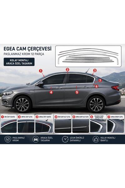 OTOTUNING53 Fiat Egea Krom Cam Çerçevesi 8 Prç 2015 ve Sonrası Hb-SD