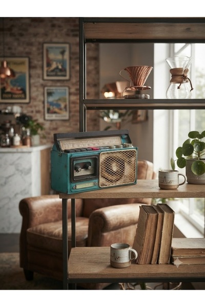Genel Markalar Vintage Görünümlü Metal Teyp ve Radyo Figürü, Hediyelik Dekora...