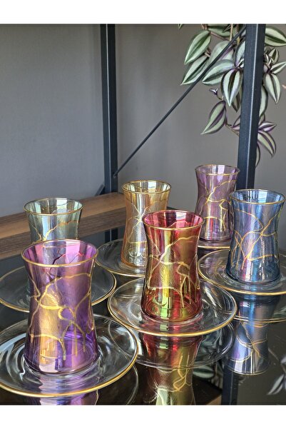 FERMATO Handmade Crystal Saral Mixed Lustered 24K Gold Embellished 12 Piece P...