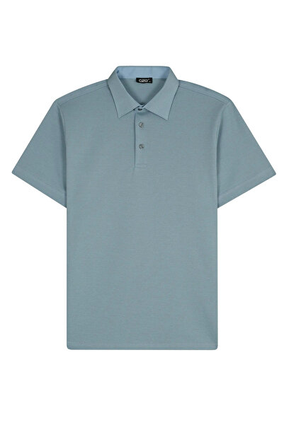 Çizgi Triko Shirt Collar Pique Look Egyptian Cotton Mercerized Kagi Air Force Blue T-Shirt Classic Pattern - 5324