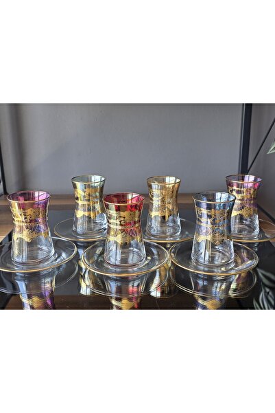FERMATO Handmade Crystal Lopez Mixed Lustered 24K Gold Embellished 12 Piece P...