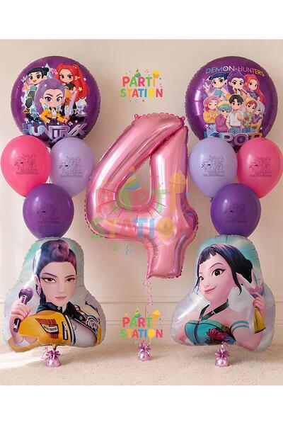 Parti Station K-Pop Balloon 4Th Birthday Set 11 Pieces Demon Hunters Balloon Set