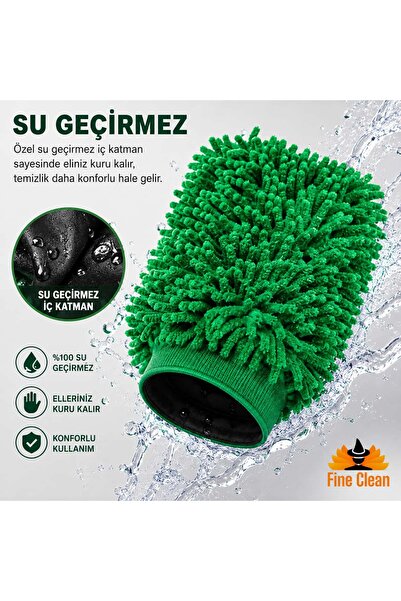 Fine Clean Mikrofiber Su Geçirmez Oto Yıkama Eldiveni Çizmez Makarna Burgulu