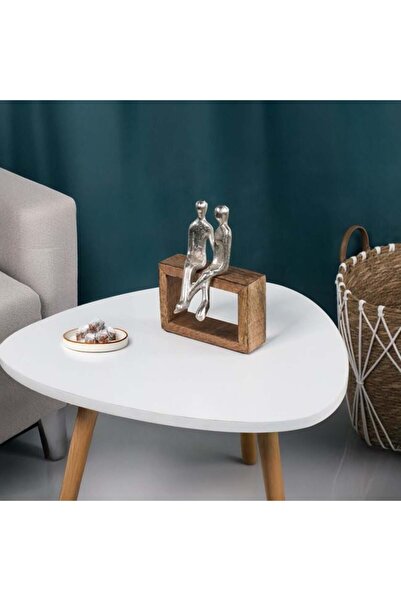 BAMI NETWORK Decoratiune masa cu banca lemn si figurina cuplu 15.5x11x21cm