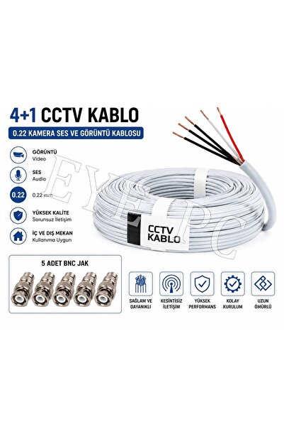 EYE PC 50 Metre Güvenlik Kamera Ses Ve Görüntü Kablosu 4+1 0.22 Cctv Kablo / ...