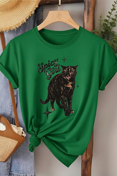 l'eivor Spicy Girl Cat Printed Cotton Women's T-Shirt