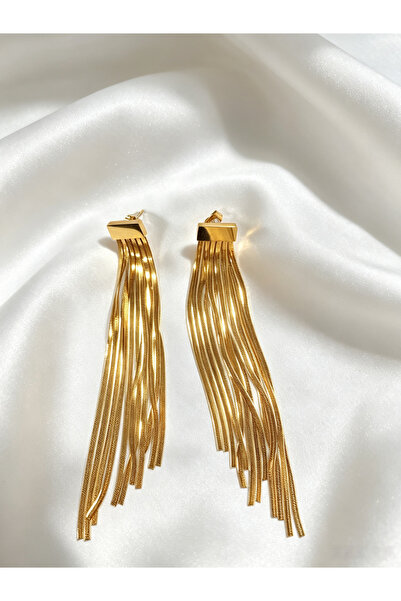 Noon Noora أقراط طويلة مزينة بشراشيب من الفولاذ المقاوم للصدأ مطلية بطبقة PVD...