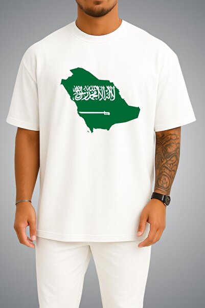 Bahriyeli Collection Oversize Saudi Arabia Flag and Map Chest Printed Unisex ...
