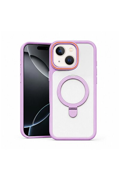 Zebana Apple iPhone 14 Uyumlu Kılıf MagRing Standlı Silikon Kılıf Lila