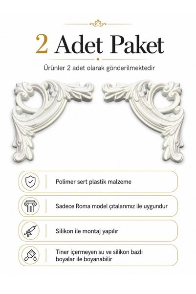 Dekonil Eagle PS Boyanabilir 2,5 cm Çıta Geçmeli Köşe Motifi - 2'li