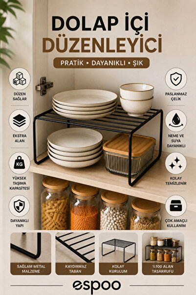Espoo Design Dolap Içi Düzenleyici Organizer Tezgah Banyo Tabak Bardak Mutfak...