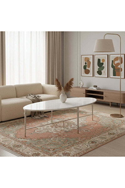 UTTERMOST طاولة قهوة فضية بيضاوية الشكل من روشين، مقاس 140 سم (عرض) × 43 سم (...