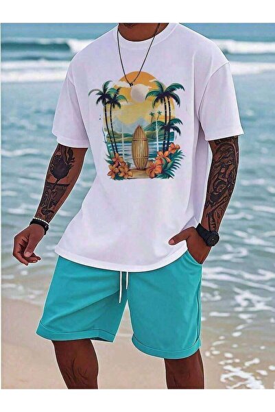LİNA06 Men's Tropical Beach Graphic-Shirt - Lightweight Breathable Fabric, Re...