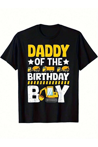 LİNA06 Men's Daddy Of The Boy Construction Theme T-Shirt 100% Cotton Black Sh...