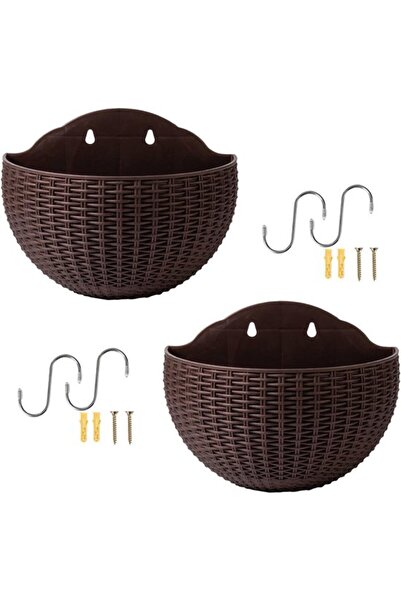 STARSTAR 2pc Semi-Circle Imitation Rattan Wall Hanging Outdoor Flower Pots wi...