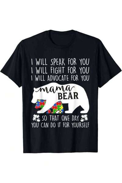 LİNA06 Men'S Awareness Mama Bear Graphic T-Shirt - Black Short Sleeve 100% To...
