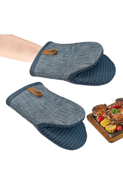 STARSTAR 2-Pack Blue Mini Heat-Resistant Gloves Non-Slip Silicone Lining Kitchen