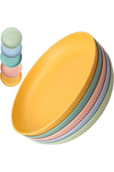 STARSTAR Large flat-bottomed camping plate set - 5-piece set - 23cm - Microwa...