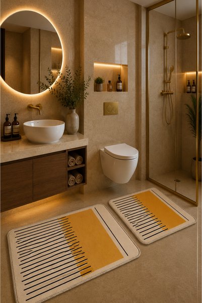ZNG design home طقم سجادة حمام مكون من قطعتين بقاعدة مانعة للانزلاق وقابلة لل...