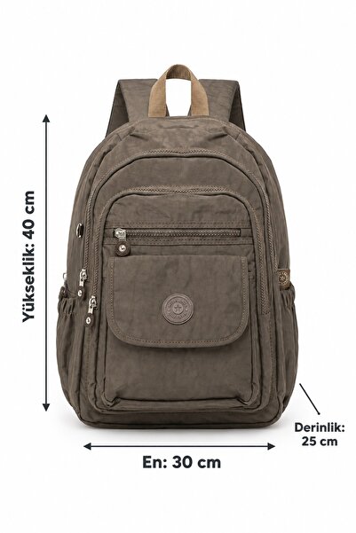 Paul Brand Unisex Velora Günlük Kullanıma Uygun Çok Bölmeli Geniş Hacimli Krinkıl Kumaş Kahverengi Sırt Çantası Okul Boy