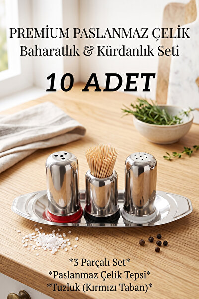 FİTHOME طقم توابل من الفولاذ المقاوم للصدأ مكون من 10 قطع مع صينية، وعاء ملح ...
