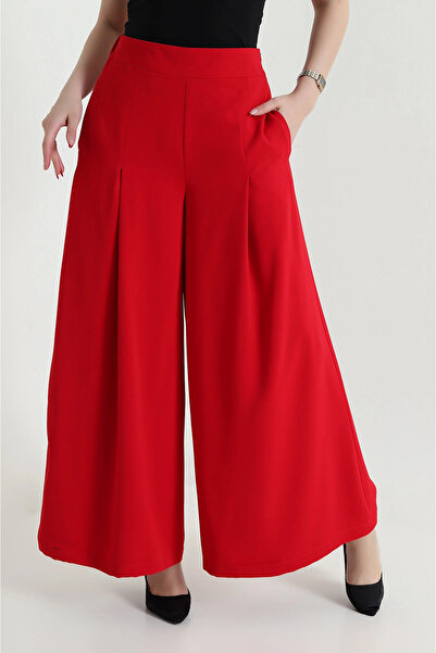 VıoShıne Pantaloni de damă cu picior larg, din crep Tencel, cu buzunare cu fe...